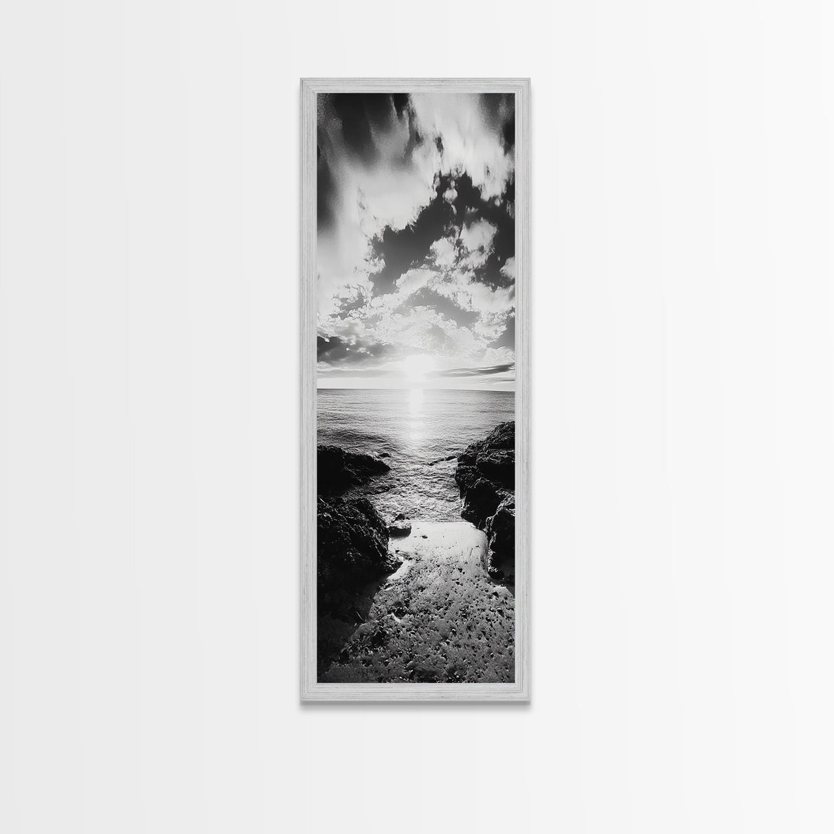 Sunset Shore, Tranquil Waters, Coastal Cove, Golden Glow Canvas Print, Beach House Living Room Wall Art, Seaside Summer Decor