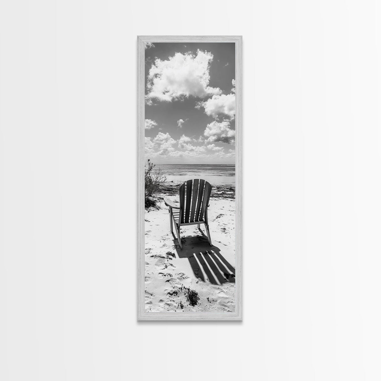Seaside Chair View, Coastal Calm, Ocean Horizon, Beach Serenity, Framed Canvas Print, Living Room Wall Art, Relaxing Summer Vibe