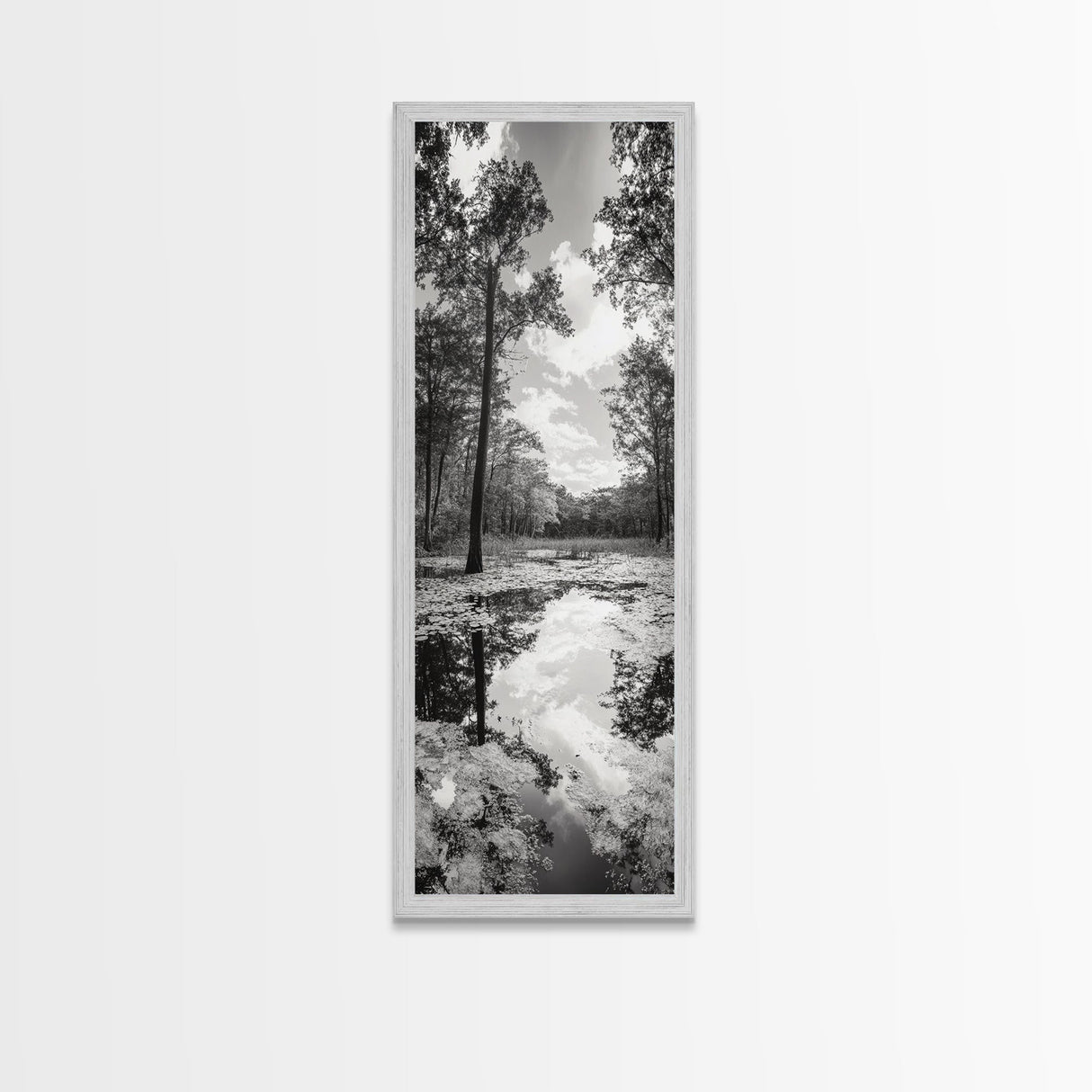 Reflective Forest, Nature Calm, Monochrome Trees, Peaceful Swamp, Framed Canvas Print, Rustic Cabin Decor, Moody Wall Art, Entryway Print