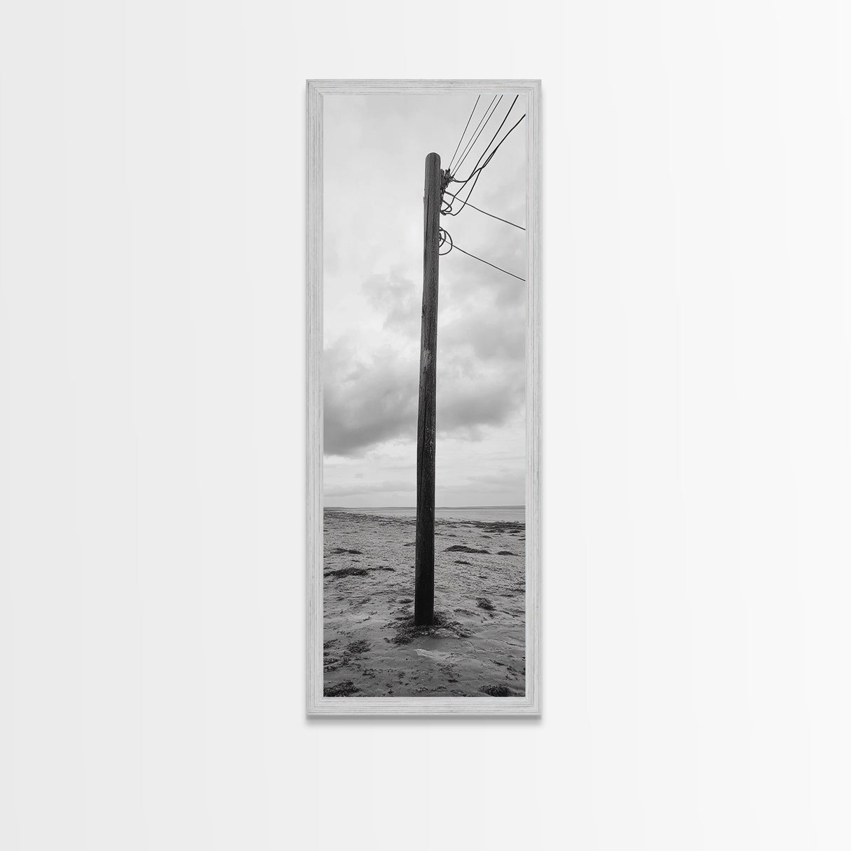 Utility Pole, Coastal Wires, Industrial Sky, Power Lines, Framed Canvas Print, Minimalist Photography, Loft Wall Art, Urban Decor