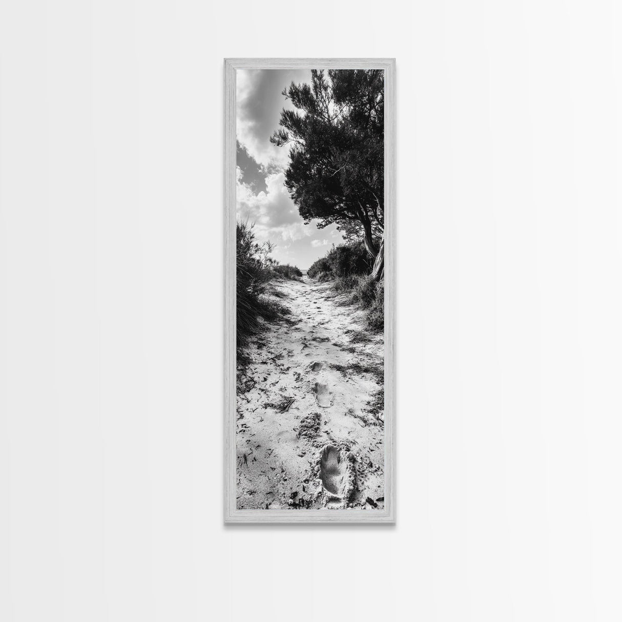 Sandy Trail Path, Coastal Forest Walk, Nature Photography, Framed Canvas Print, Boho Bedroom Wall Art, Minimalist Seaside Home Decor
