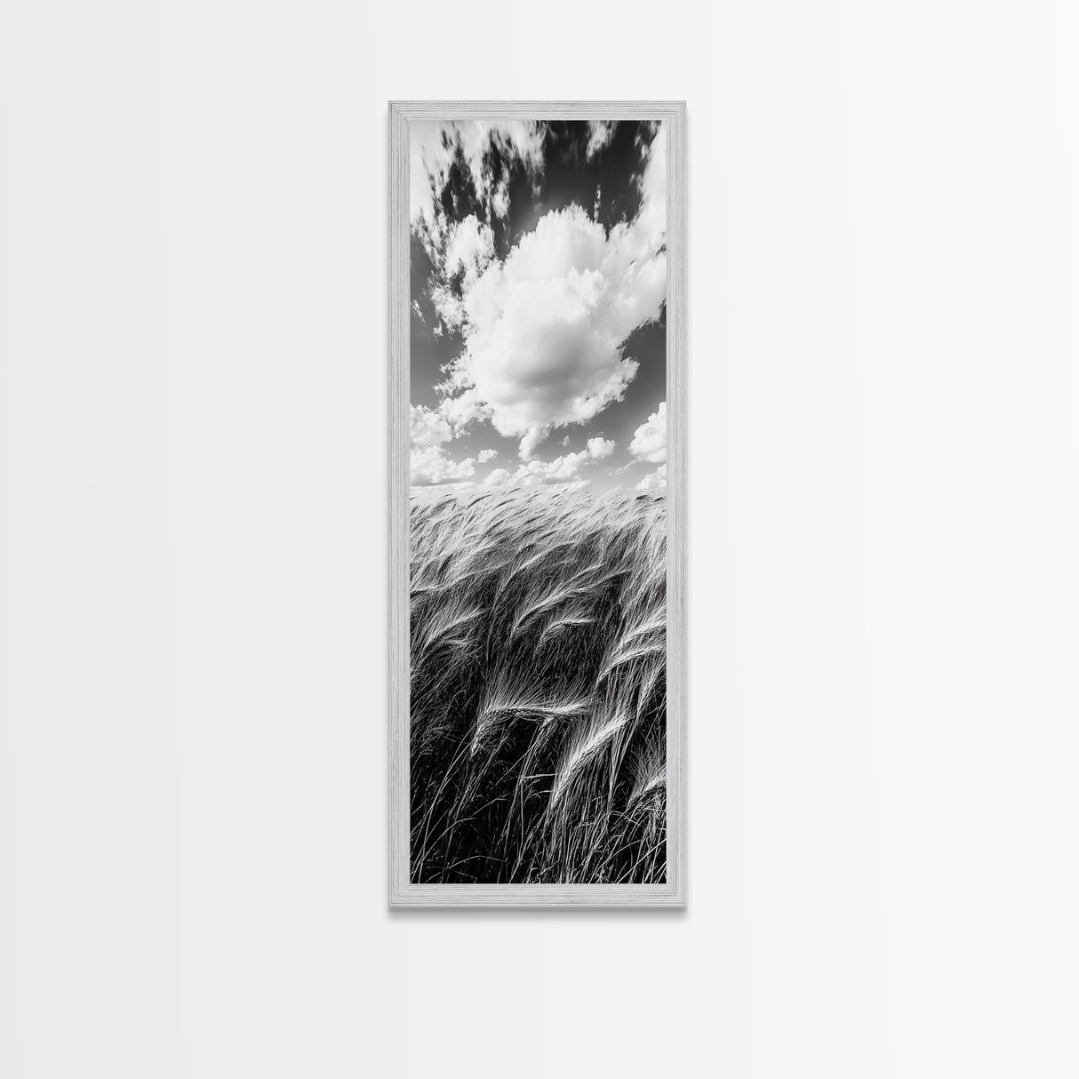 Wheat Field, Cloudy Sky, Rustic Landscape, Black and White Nature, Framed Canvas Print, Farmhouse Kitchen Wall Art, Fall Harvest Vibe