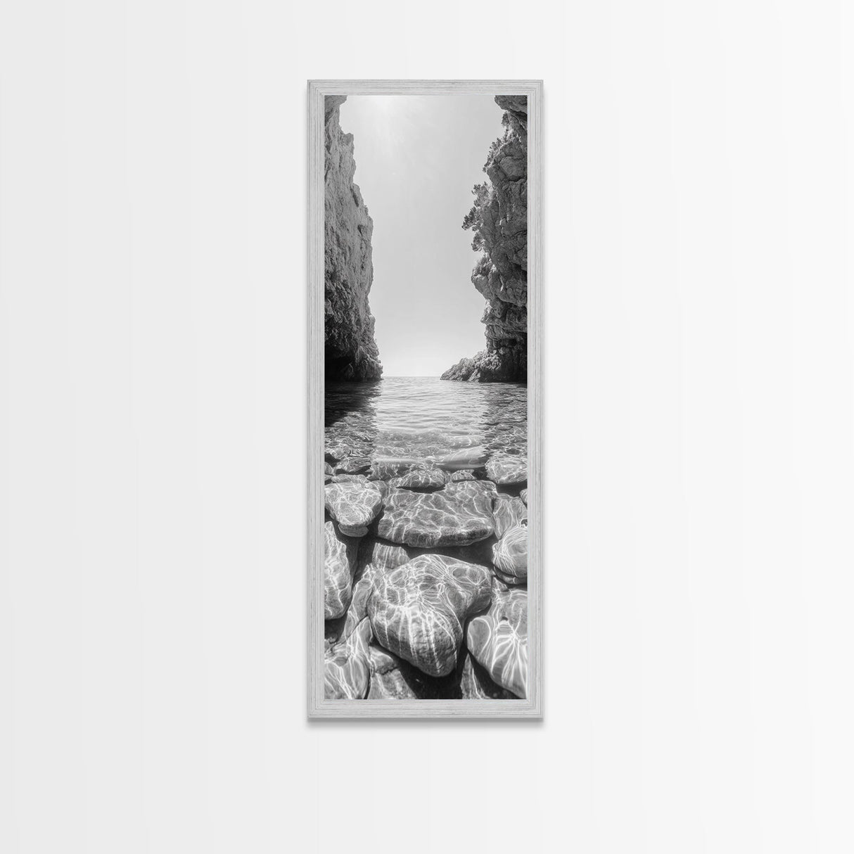 Crystal Cove, Reflections Water, Seaside Stones, Canvas Print, Tranquil Coastal Wall Art, Beach Bathroom Decor, Minimalist Style