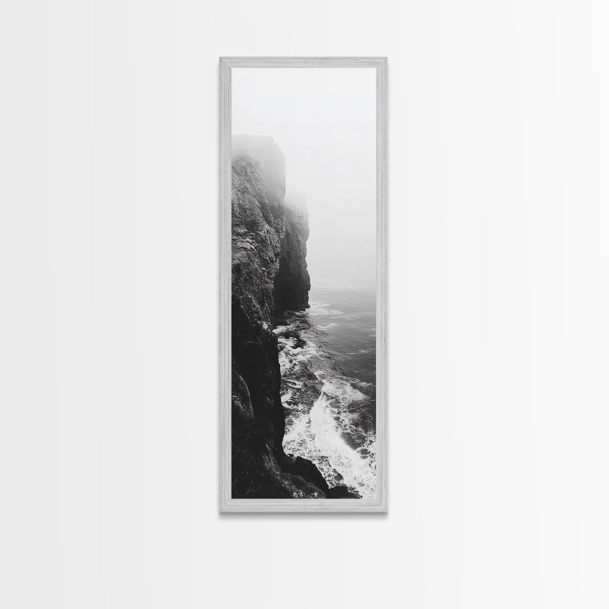 Foggy Cliffs, Moody Coast, Dramatic Seascape, Framed Canvas Print, Modern Dark Aesthetic Art, Minimalist Living Room Wall Decor