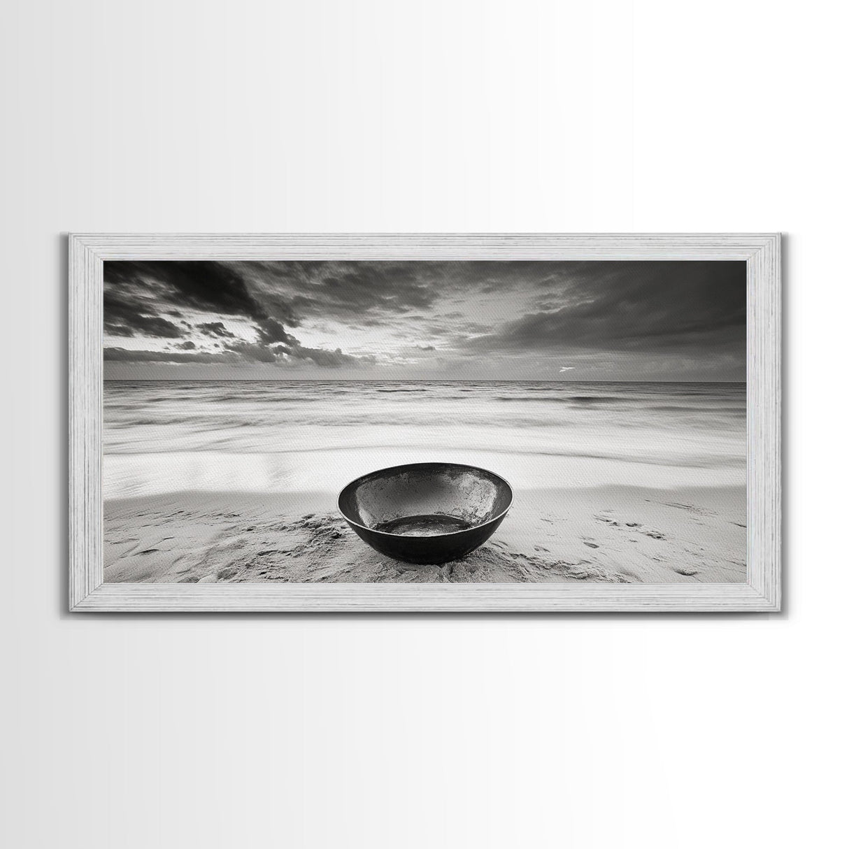 Solitary Bowl Beach, Ocean Waves Texture, Surreal Still Life Photo, Canvas Print, Entryway Wall Art, Minimalist Coastal Style
