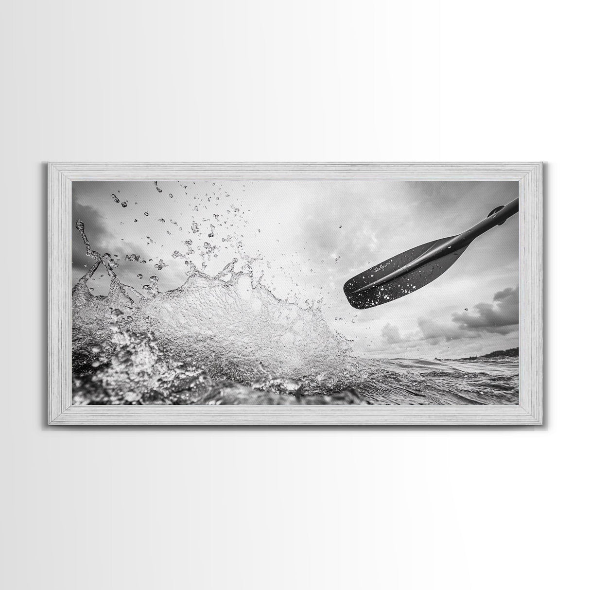 Water Splash Paddle, Adventure Photography, Kayaking Ocean Scene, Framed Canvas Print, Modern Bathroom or Coastal Wall Art