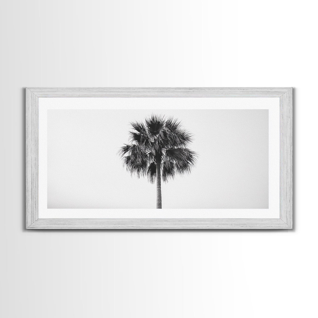Minimal Palm Tree, Tropical Simplicity, Black and White Art, Framed Canvas Print, Modern Entryway or Minimalist Bathroom Wall Art