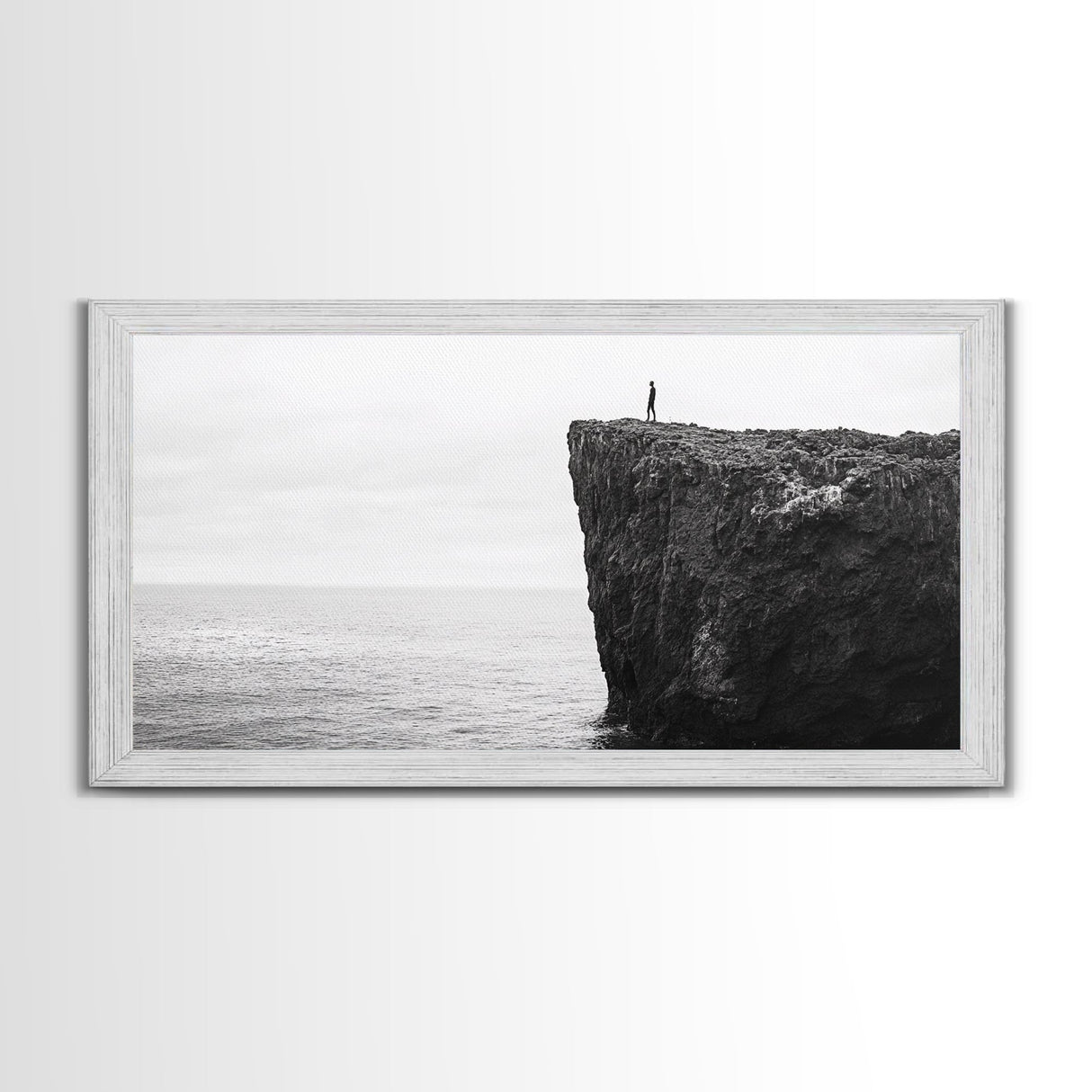 Ocean Cliff, Brave Explorer, Minimal Landscape, Adventure Wall Art, Framed Canvas Print, Modern Home Decor, Inspirational Office Art
