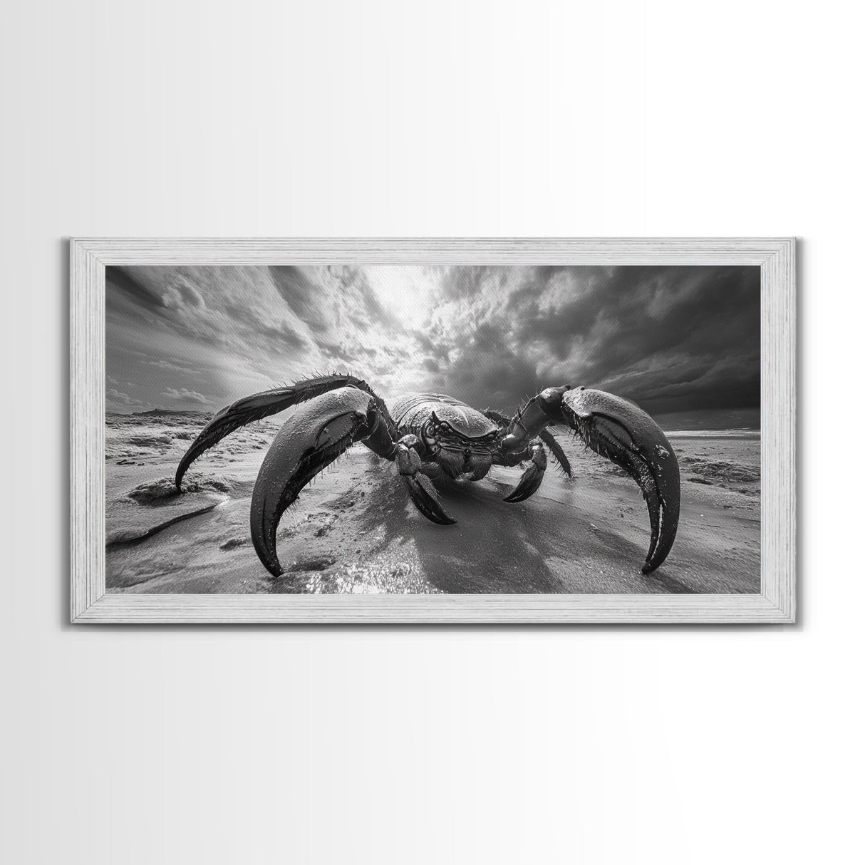 Giant Crab Close-Up, Beach Creature Art, Ocean Monster Print, Fantasy Wildlife Scene, Framed Canvas Print, Game Room Wall Art