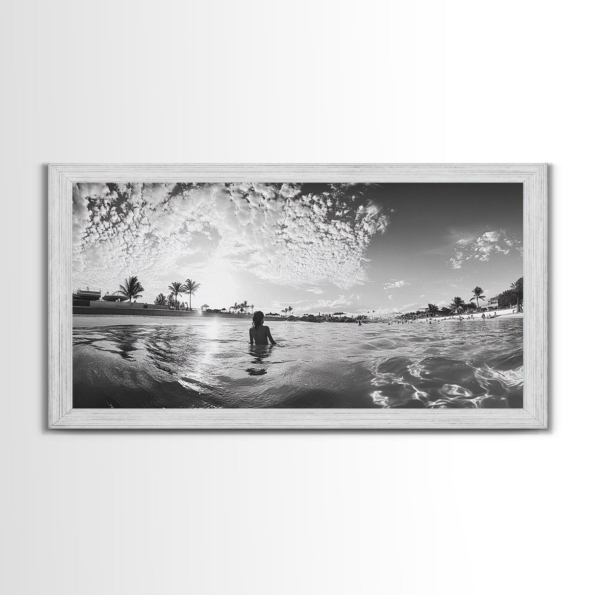 Beach Day, Ocean Kids, Sunny Horizon, Coastal Life, Framed Canvas Print, summer nursery wall art, cheerful beach print, family beach art
