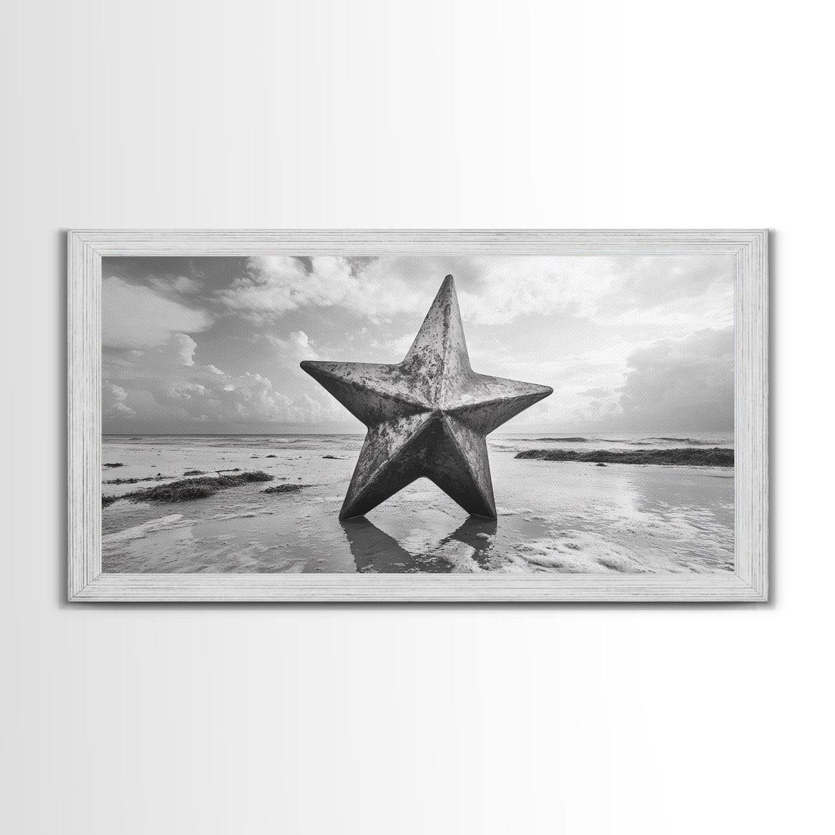 Weathered Star Sculpture, Coastal Symbol, Beach Art, Framed Canvas Print, Americana Wall Art, Entryway Decor, Rustic Beach House
