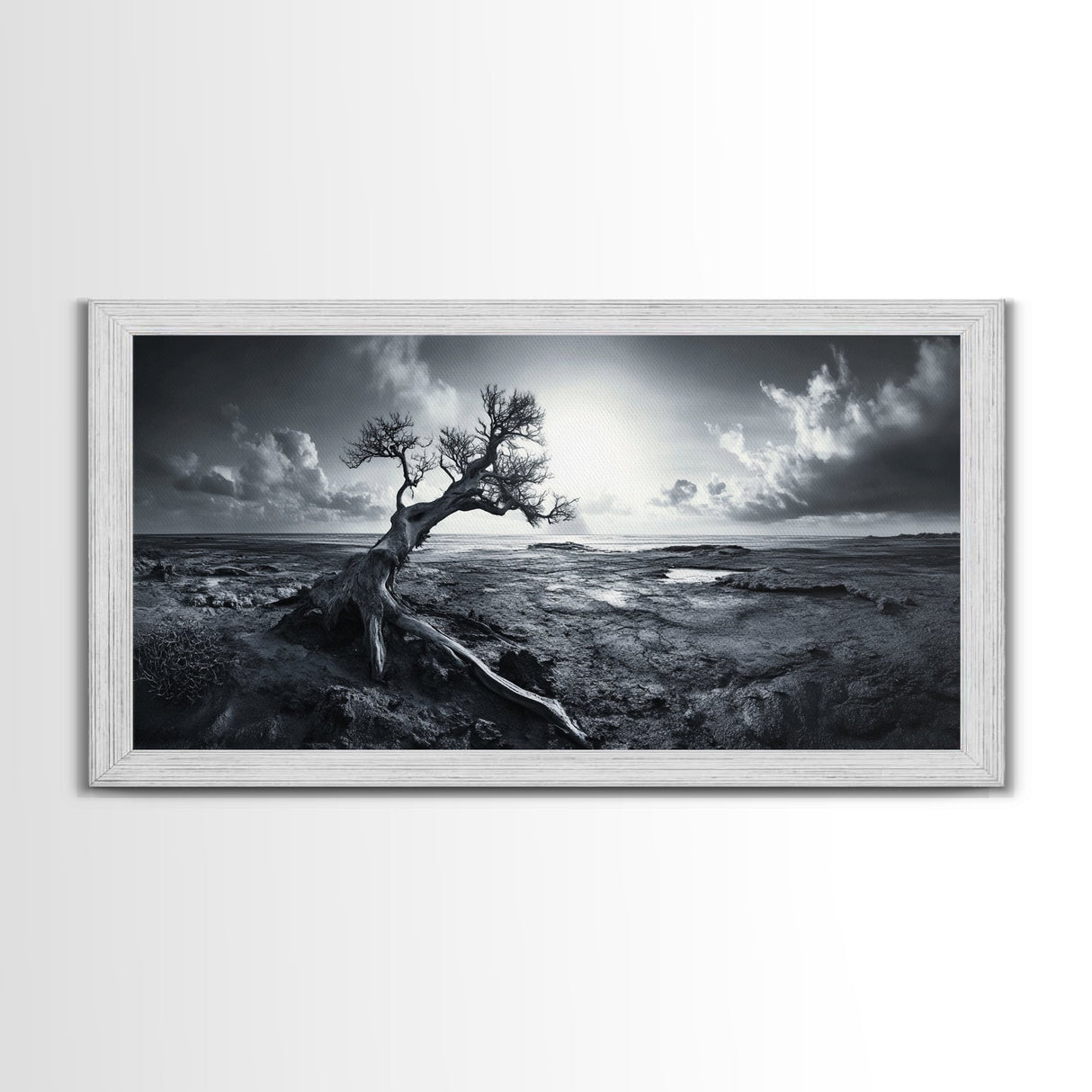 Windswept Tree, Coastal Landscape, Stormy Sky, Canvas Print, Desert Wall Art, Rustic Living Room Decor, Dramatic Minimalist Artwork