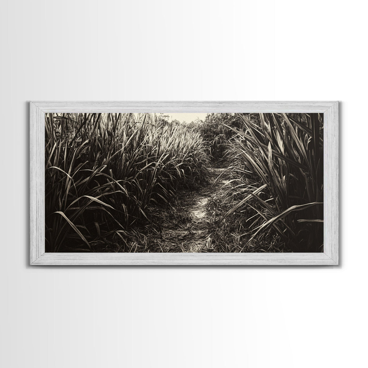 Grassy Trail Path, Earthy Nature Print, Rustic Outdoor Landscape, Wilderness Home Decor, Autumn Hallway Art, Framed Canvas Print