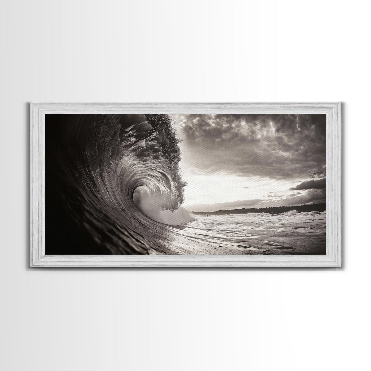 Ocean Wave, Dramatic Curl, Coastal Photography, Seascape Art, Framed Canvas Print, Surf Wall Decor, Nautical Living Room Wall Art
