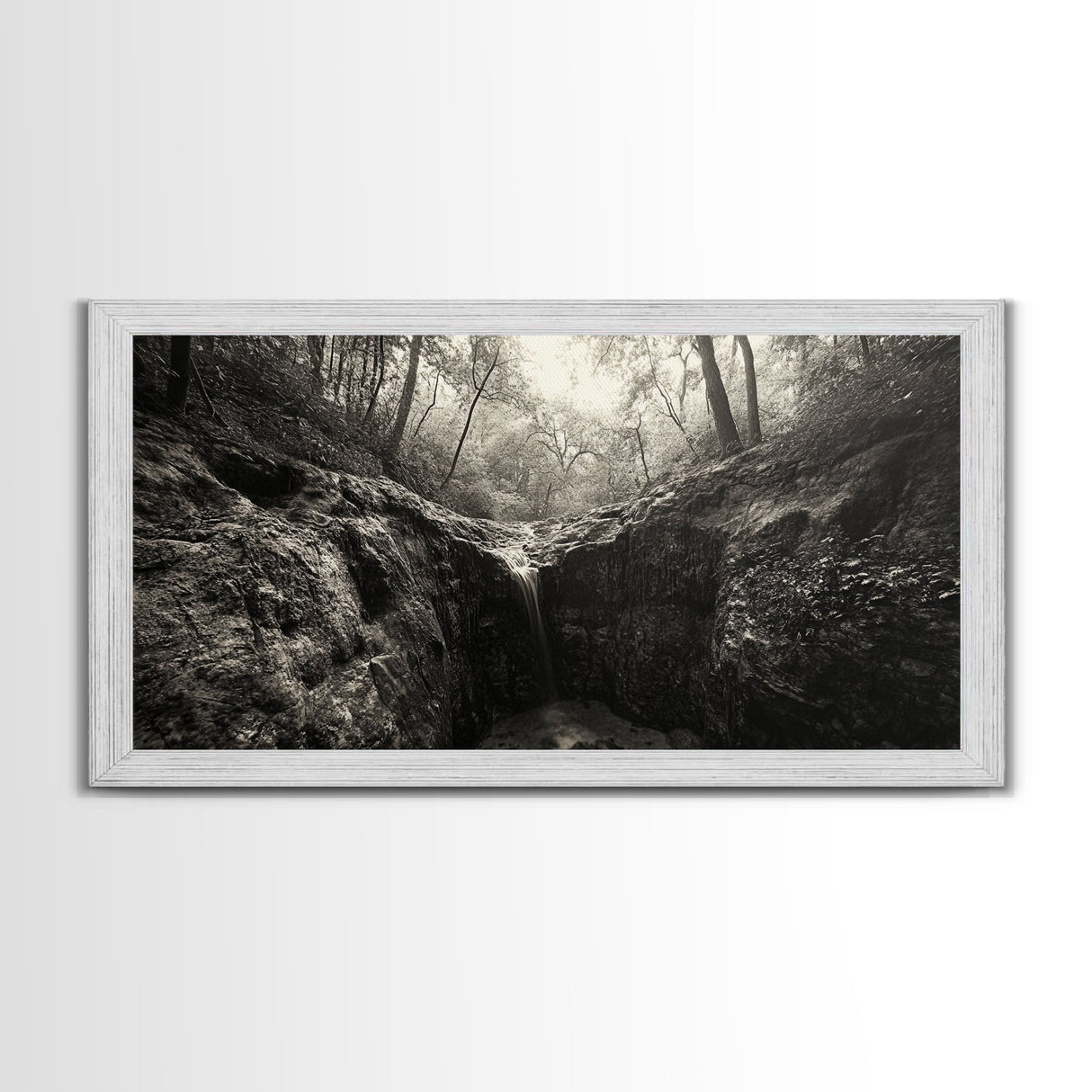 Forest Waterfall, Wooded Creek, Serene Nature, Rustic Landscape, Framed Canvas Print, Fall Cabin Wall Art, Nature Lover Decor