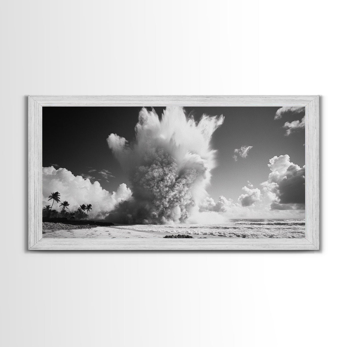 Ocean Wave Explosion, Tropical Beach Scene, Dramatic Nature Photography, Framed Canvas Print, Modern Coastal Wall Art, Bold Statement Decor