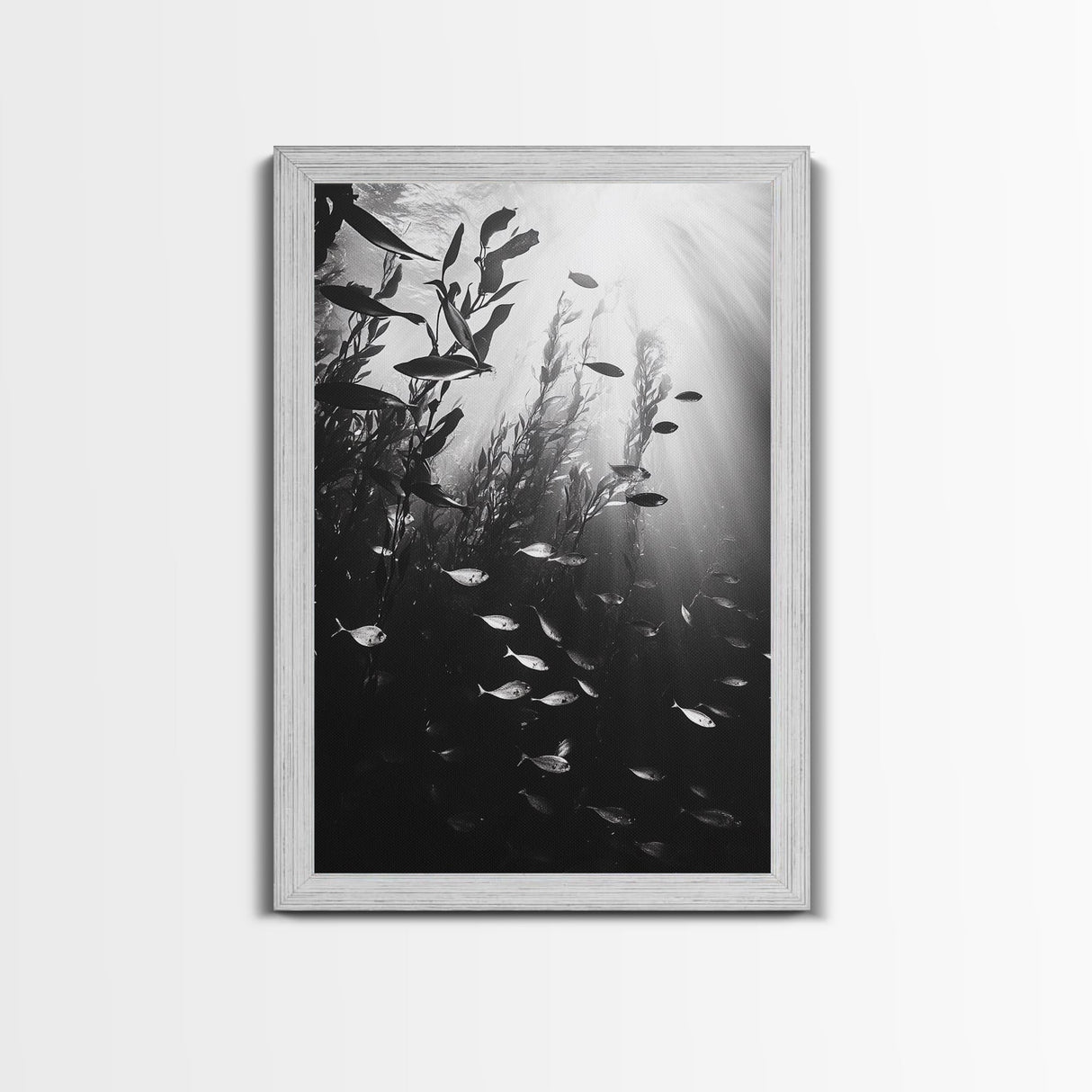 Kelp Forest Depth, Underwater Fish Scene, Ocean Life, Canvas Print, Marine Wall Art, Coastal Decor, Moody Nature Photography, Bathroom Art