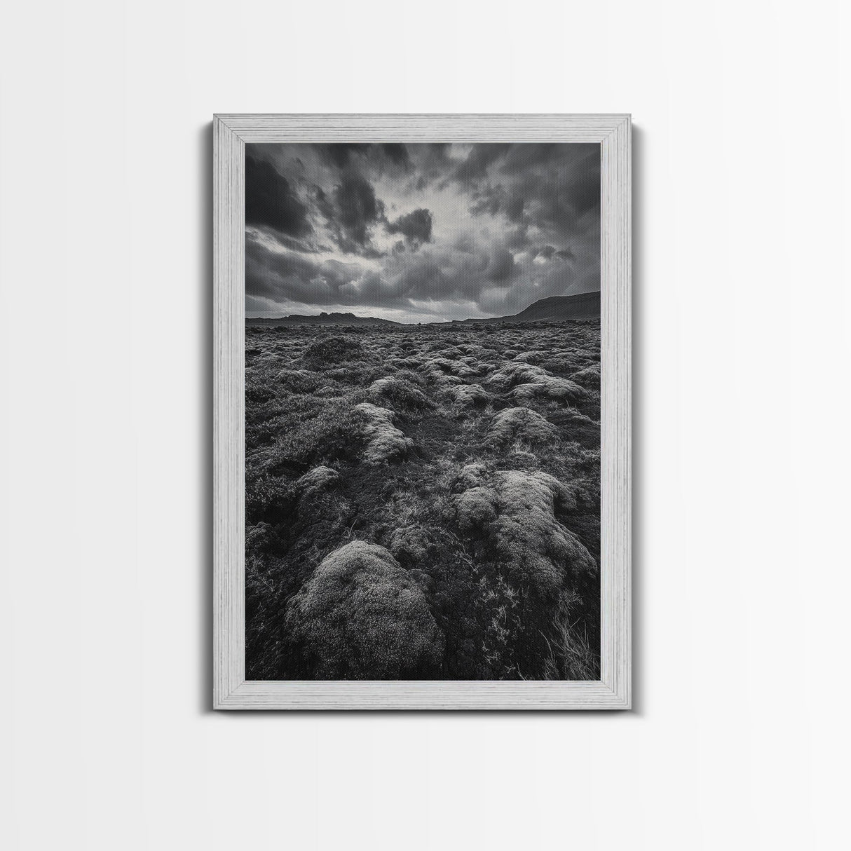 Moss Covered Lava, Iceland Landscape, Moody Nature Scene, Framed Canvas Print, Fall Rustic Decor, Earth Tone Wall Art