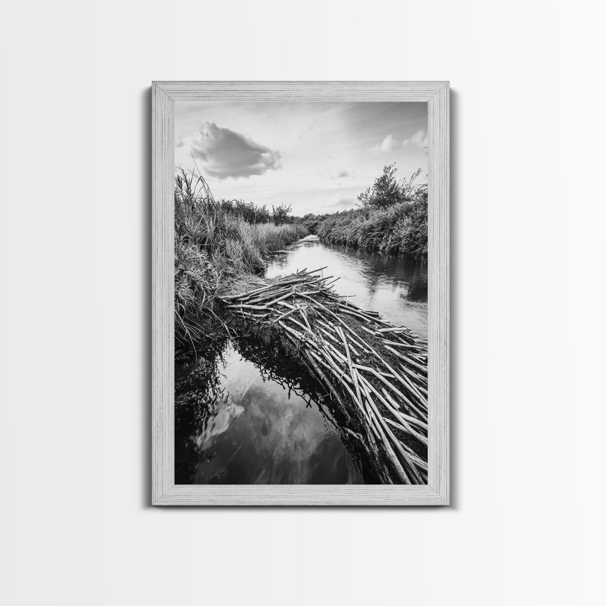 Nature Escape, Stream View, Rustic Landscape, Autumn Calm, Framed Canvas Print, Nature art, Rustic Wall Decor, Cabin Art, Office Artwork