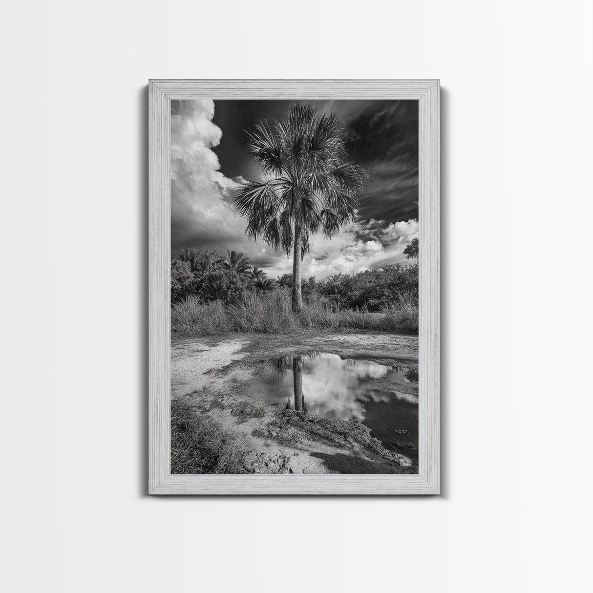 Tropical Palm, Reflected Sky, Nature Tranquility, Canvas Print, boho wall decor, bathroom art, tropical reflection photography