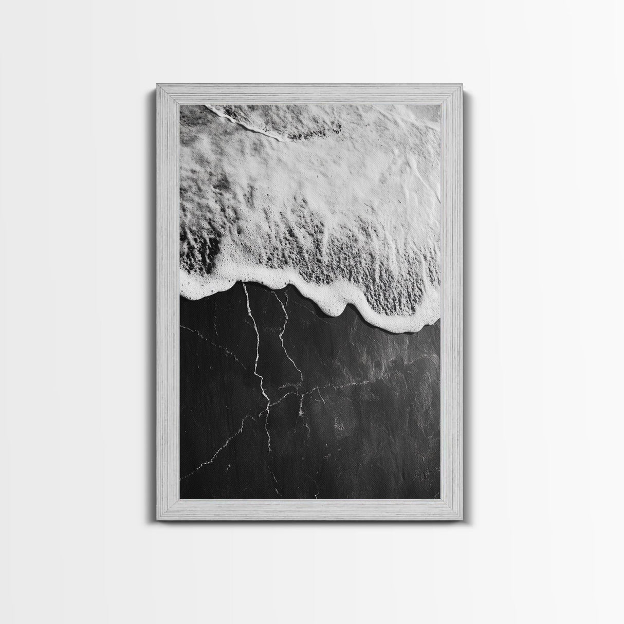 Wave Edge, Cracked Earth, Tide Meets Stone, Nature Contrast, Canvas Print, Abstract Ocean Art, Minimalist Wall Decor, Bathroom Artwork