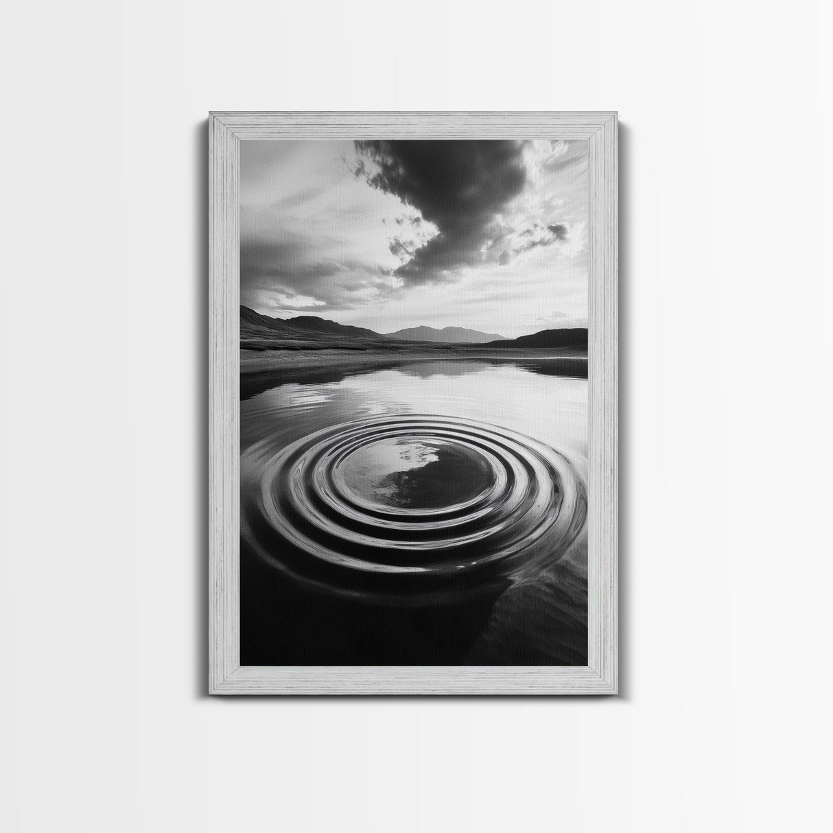Ripple Effect, Calm Water, Meditative Landscape, Serene Mountains, Framed Canvas Print, Minimalist Wall Art, Bedroom or Spa Vibes