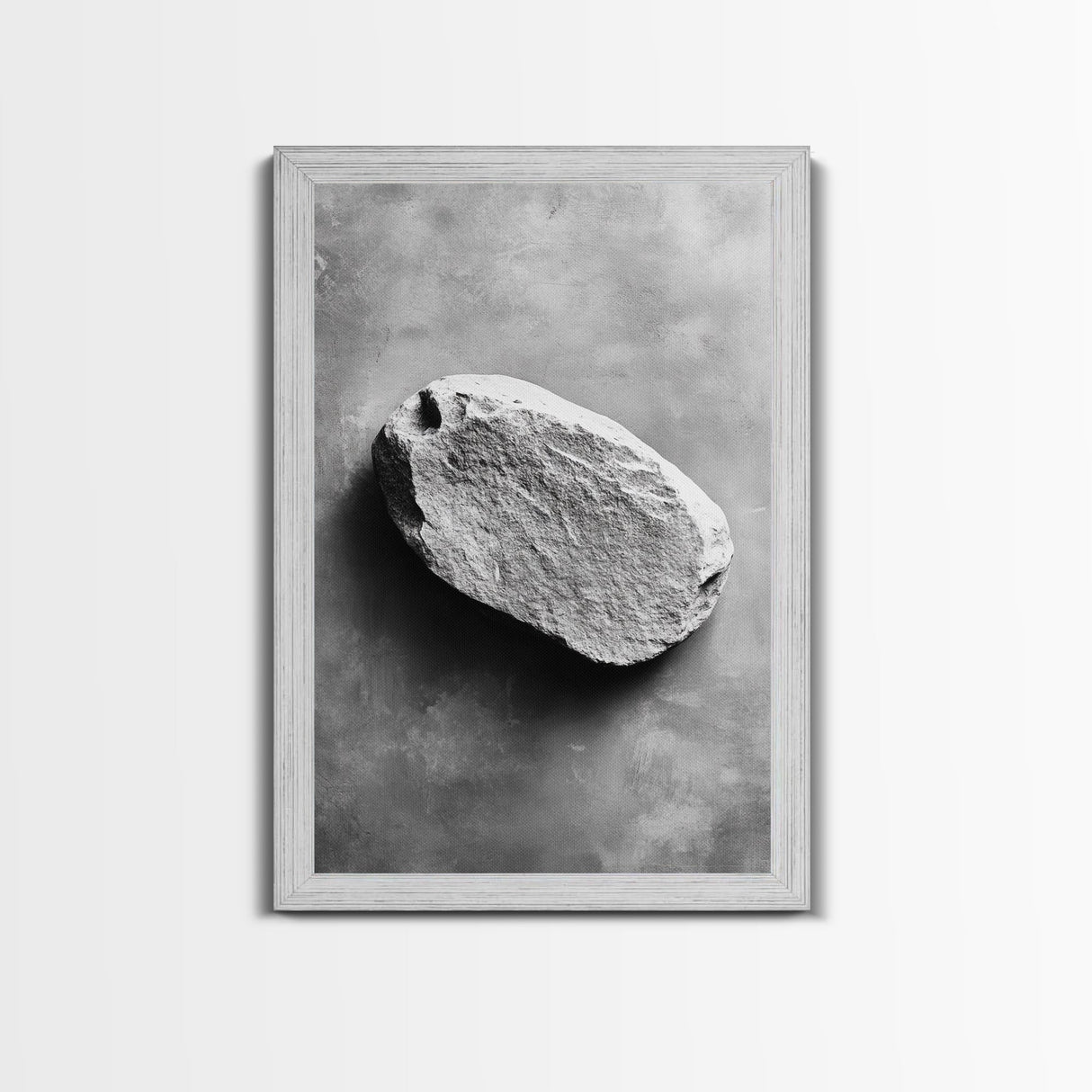 Primitive Rock, Shadow Texture, Minimal Earth Tone, Framed Canvas Print, Zen Wall Art, Office Decor, Neutral Modern Aesthetic