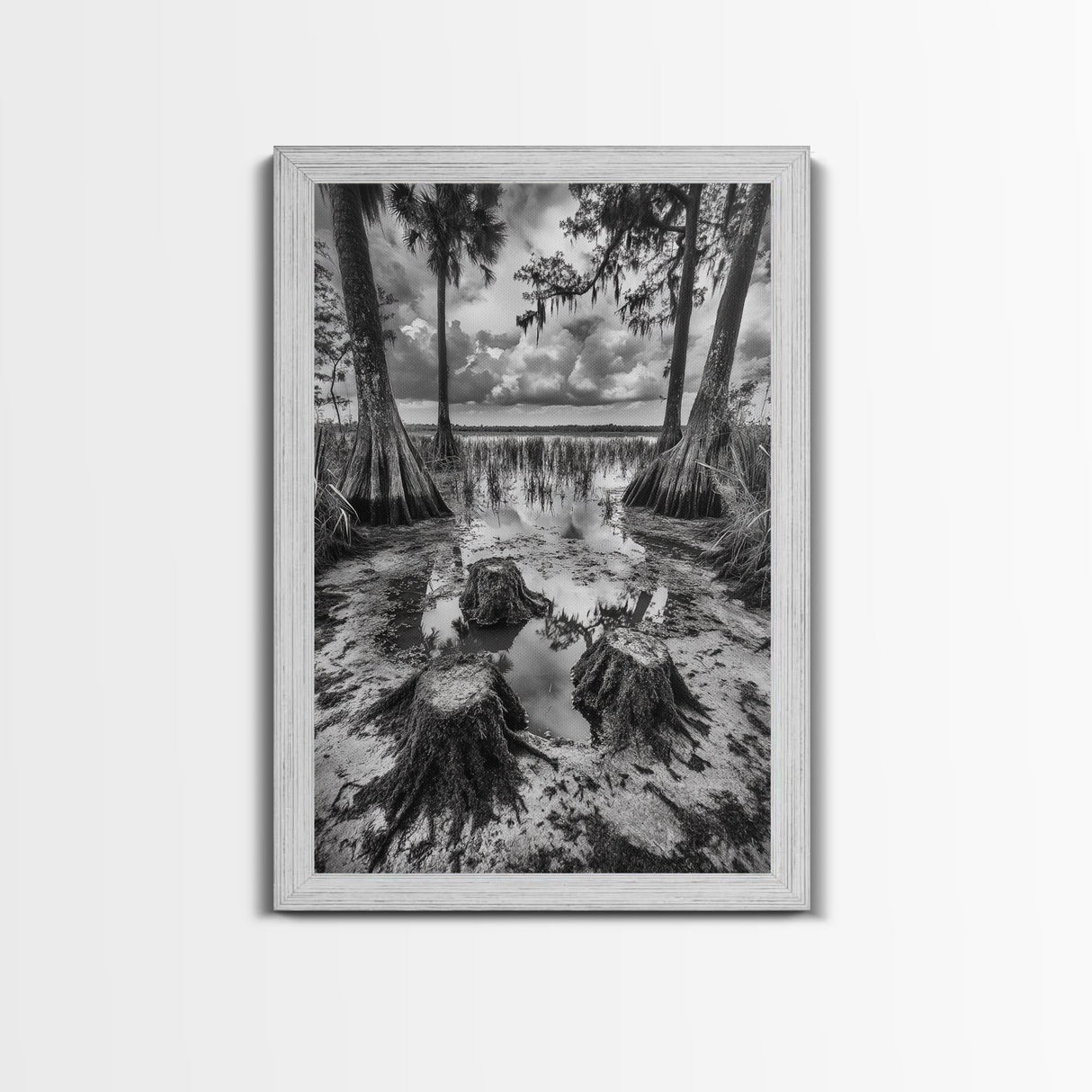 Swamp Scene, Cypress Trees, Reflection Water, Southern Nature, Canvas Print, Cabin Wall Art, Moody Landscape, Autumn Rustic Decor
