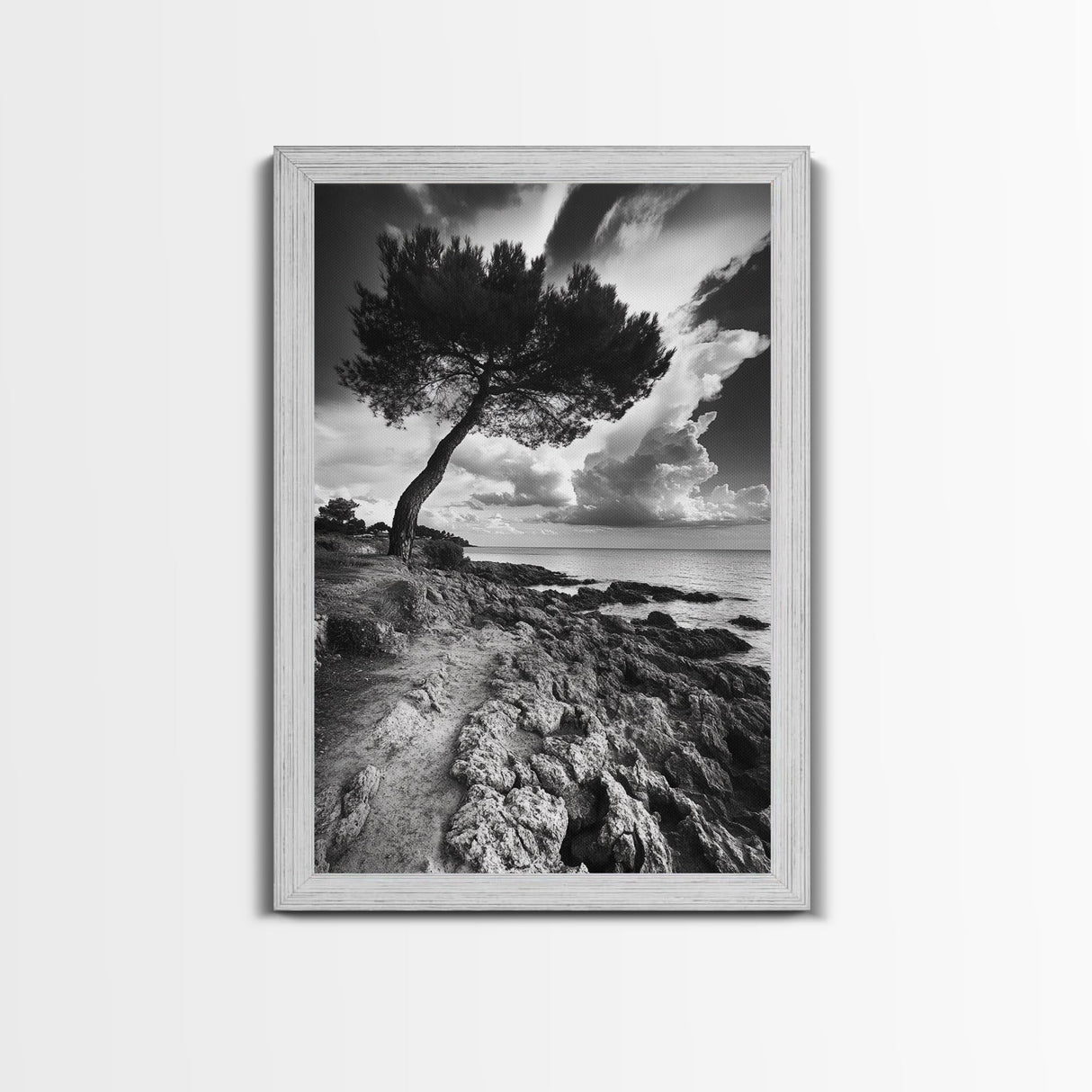 Wind Bent Tree, Coastal Cliff, Solitary Beauty, Canvas Print, Nature Photography Wall Art, Minimalist Earthy Decor, Moody Landscape