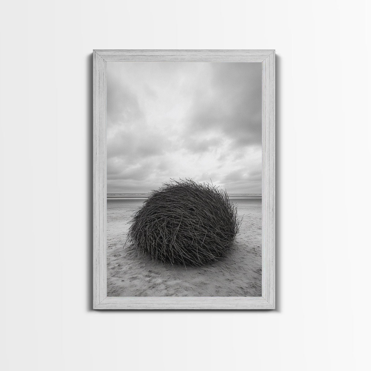 Windswept Beach Nest, Natural Sculpture, Driftwood Ball, Solitude Scene, Canvas Print, Minimalist Wall Art, Neutral Bedroom Decor