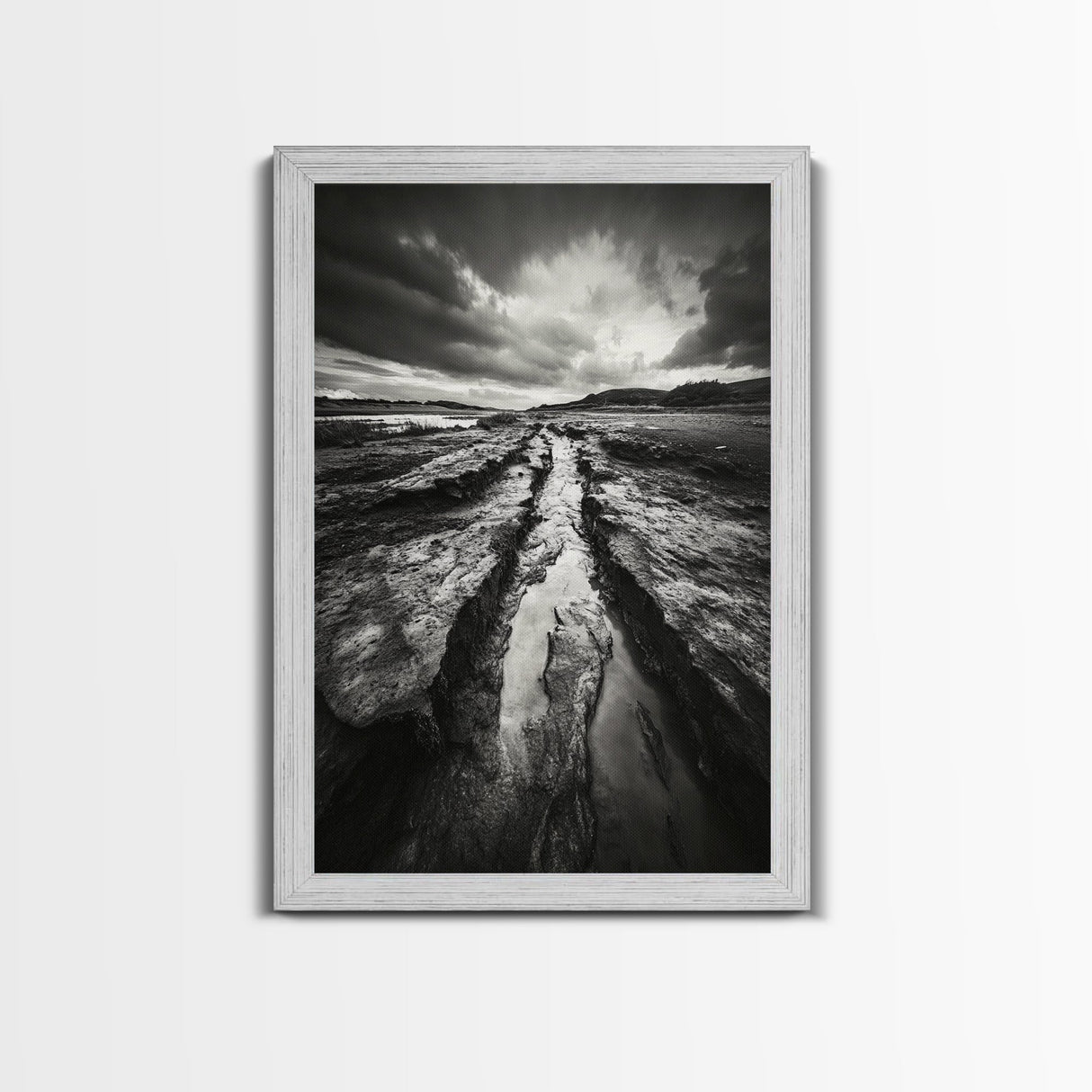 Muddy Terrain, Dramatic Sky, Natural Earth Art, Framed Canvas Print, Fall Decor, Landscape Photography, Moody Living Room Art