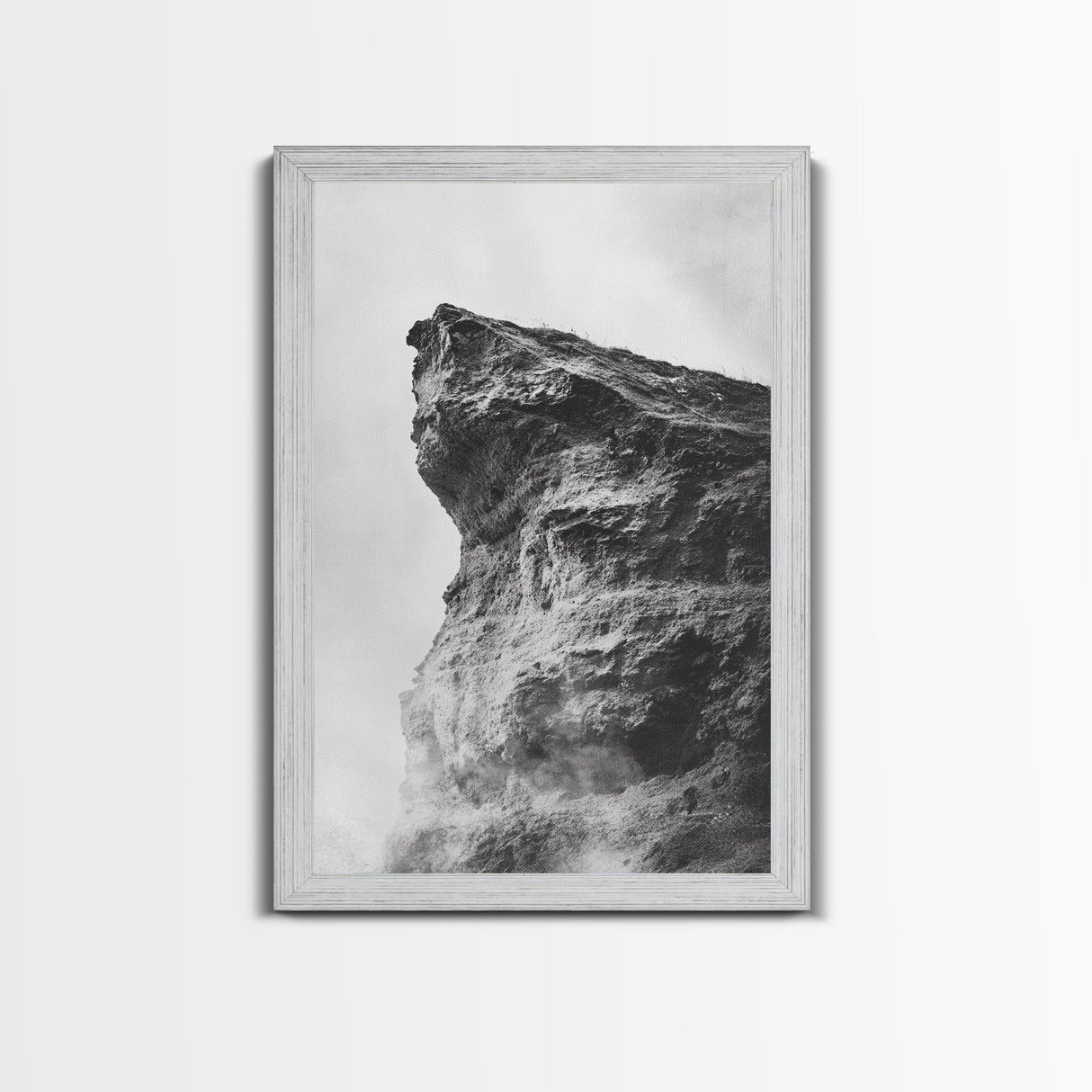 Stone Cliff Form, Abstract Rock Shape, Moody Earth Scene, Nature Texture, Framed Canvas Print, Office Wall Art, Minimalist Mountain Decor