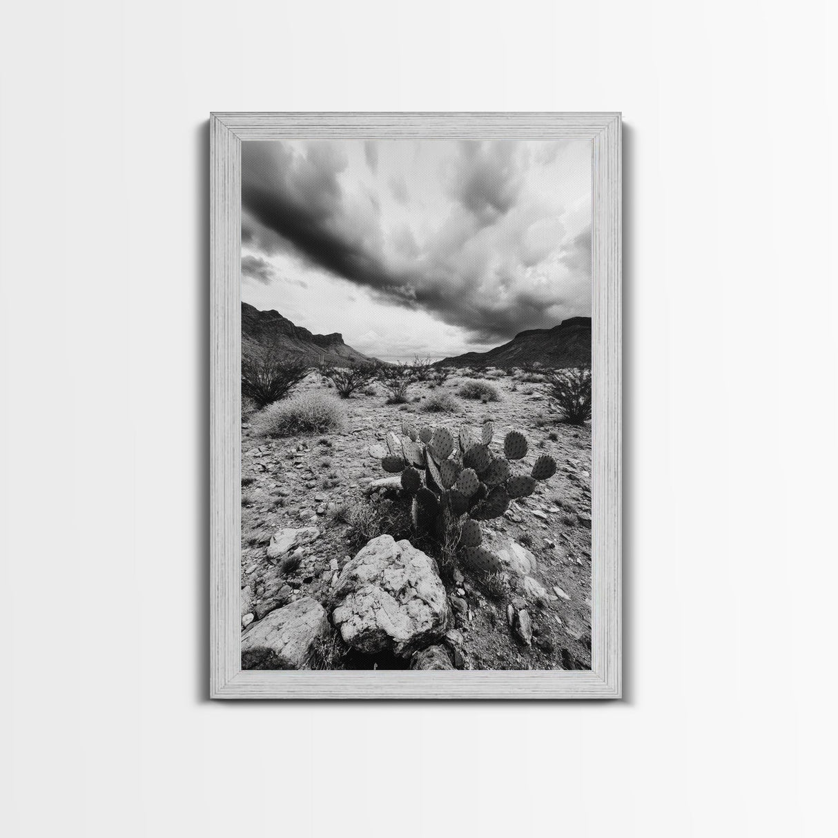 Desert Storm, Cactus Scene, Black White Art, Canvas Print, Southwest Wall Art, Earthy Tones Decor, Boho Style, Entryway Wall Accent