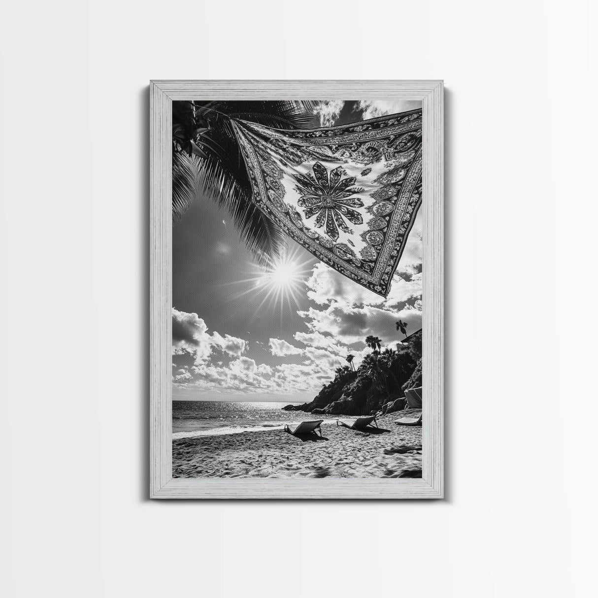 Sunlit Beach, Boho Tapestry, Relaxed Seaside, Canvas Print, Tropical Wall Art, Vacation Home Decor, Modern Boho Vibes, Beach House Wall Decor
