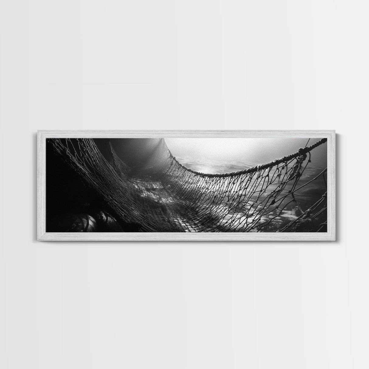 Deep Sea Net, Ocean Mood, Fisherman Style, Framed Canvas Print, Nautical Wall Art, Maritime Decor, Coastal Office Wall Art, Dark Ocean Print