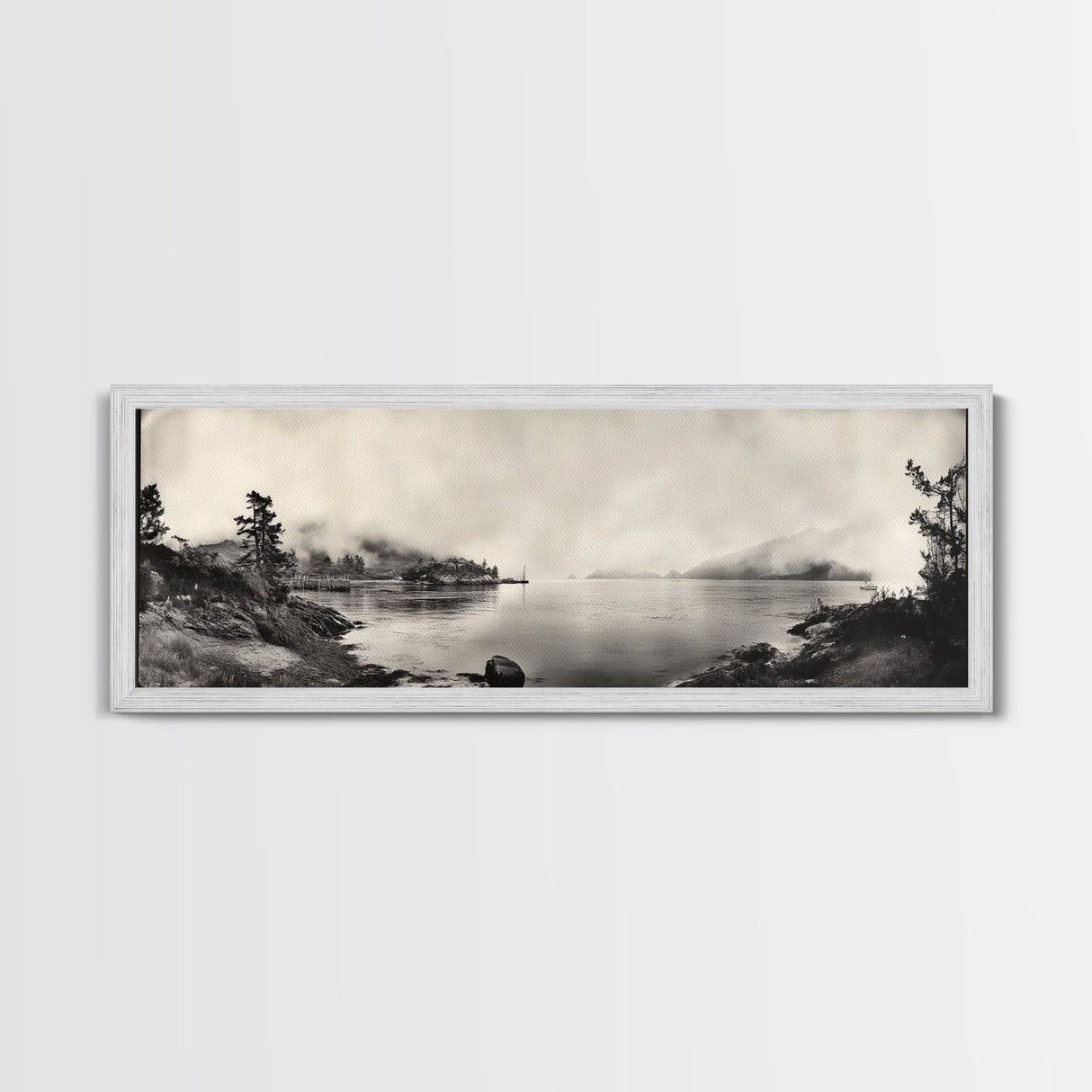 Foggy Coast, Misty Trees, Silent Bay, Canvas Print, Moody Landscape Photography, Bedroom Wall Art, Nature Inspired Decor