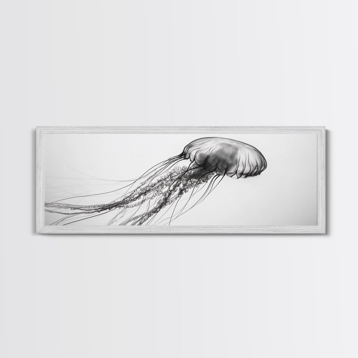 Jellyfish, Ocean Flow, Underwater Beauty, Canvas Print, Marine life wall decor, Coastal bathroom art, Minimalist ocean art, Black and white