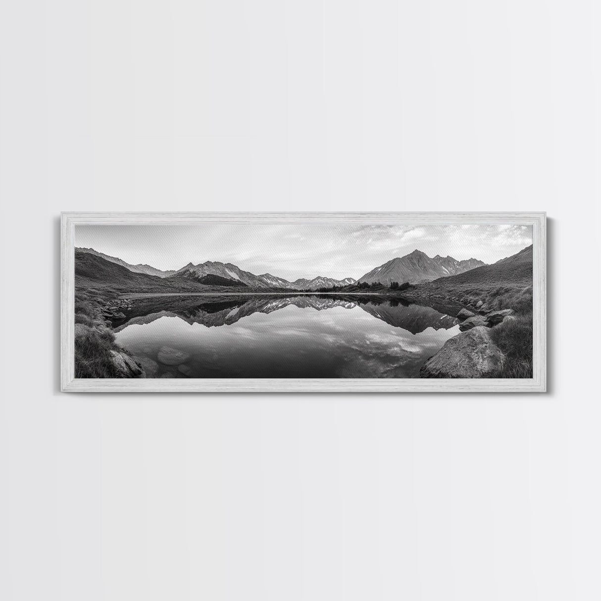 Mirror Lake, Alpine Stillness, Mountain Reflection, Tranquil Landscape, Canvas Print, Minimalist Nature Art, Living Room Wall Art, Neutral Decor