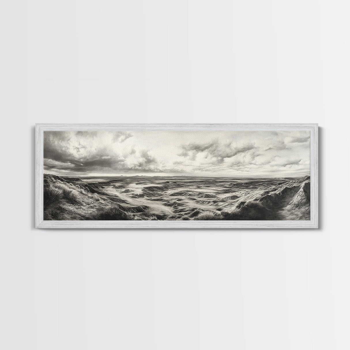 Desert Canyon Scene, Western Landscape, Vast Horizon, Framed Canvas Print, Rustic Wall Art, Neutral Earth Tones, Office Or Living Room