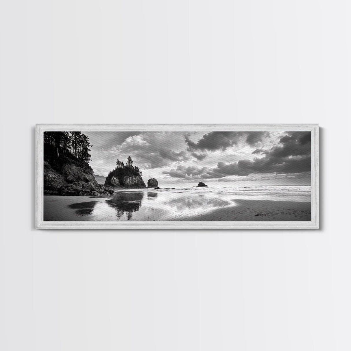 Seastacks Coastal Scene, Moody Beach Landscape, Ocean Reflections, Canvas Print, Coastal Decor, Pacific Northwest, Fall Wall Art