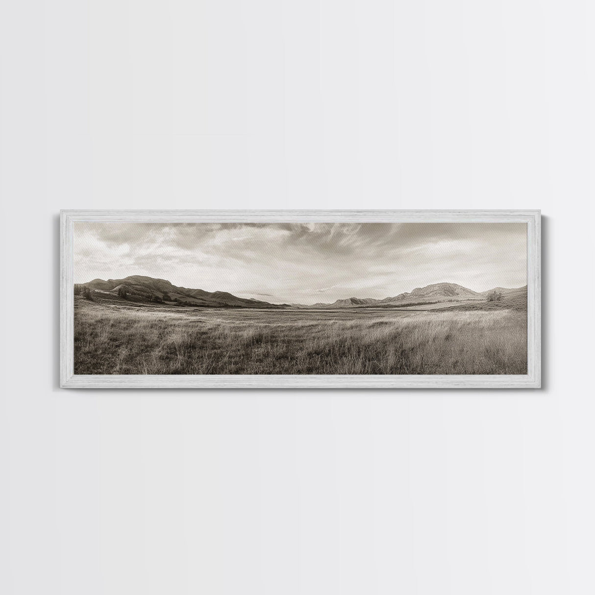 Golden Prairie, Mountain Horizon, Rustic Calm, Canvas Print, Fall Wall Art, Country Living Room Decor, Neutral Tones Photography
