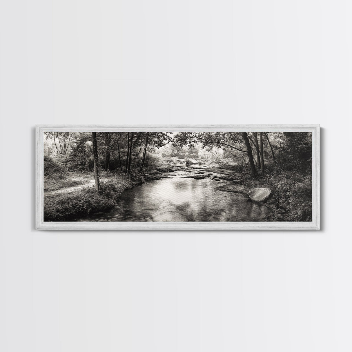 Woodland Creek Flow, Sepia Landscape Scene, Peaceful Forest Art, Canvas Print, Autumn Wall Decor, Rustic Living Room Artwork