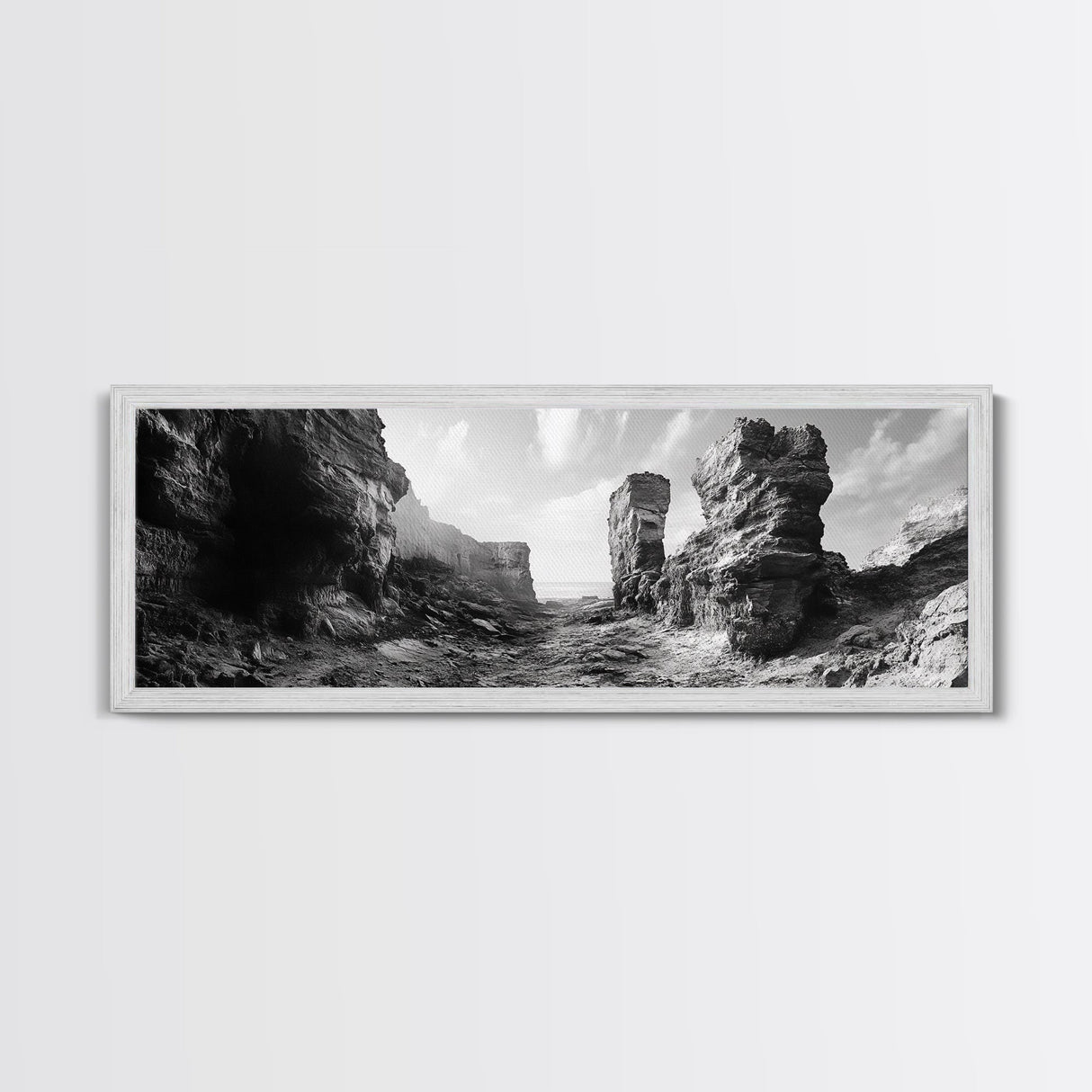 Coastal Rock Passage, Ocean Cliffside Art, Natural Texture Photography, Framed Canvas Print, Bathroom or Hallway Wall Art