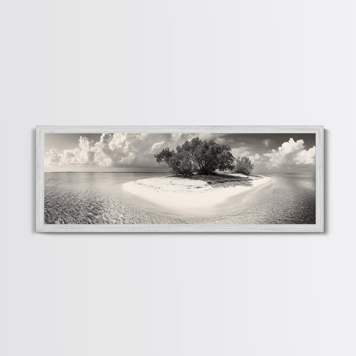 Remote Island Escape, Tranquil Shore, Ocean Oasis, Nature Seclusion, Framed Canvas Print, Coastal Wall Art, Bathroom Decor, Tropical Style