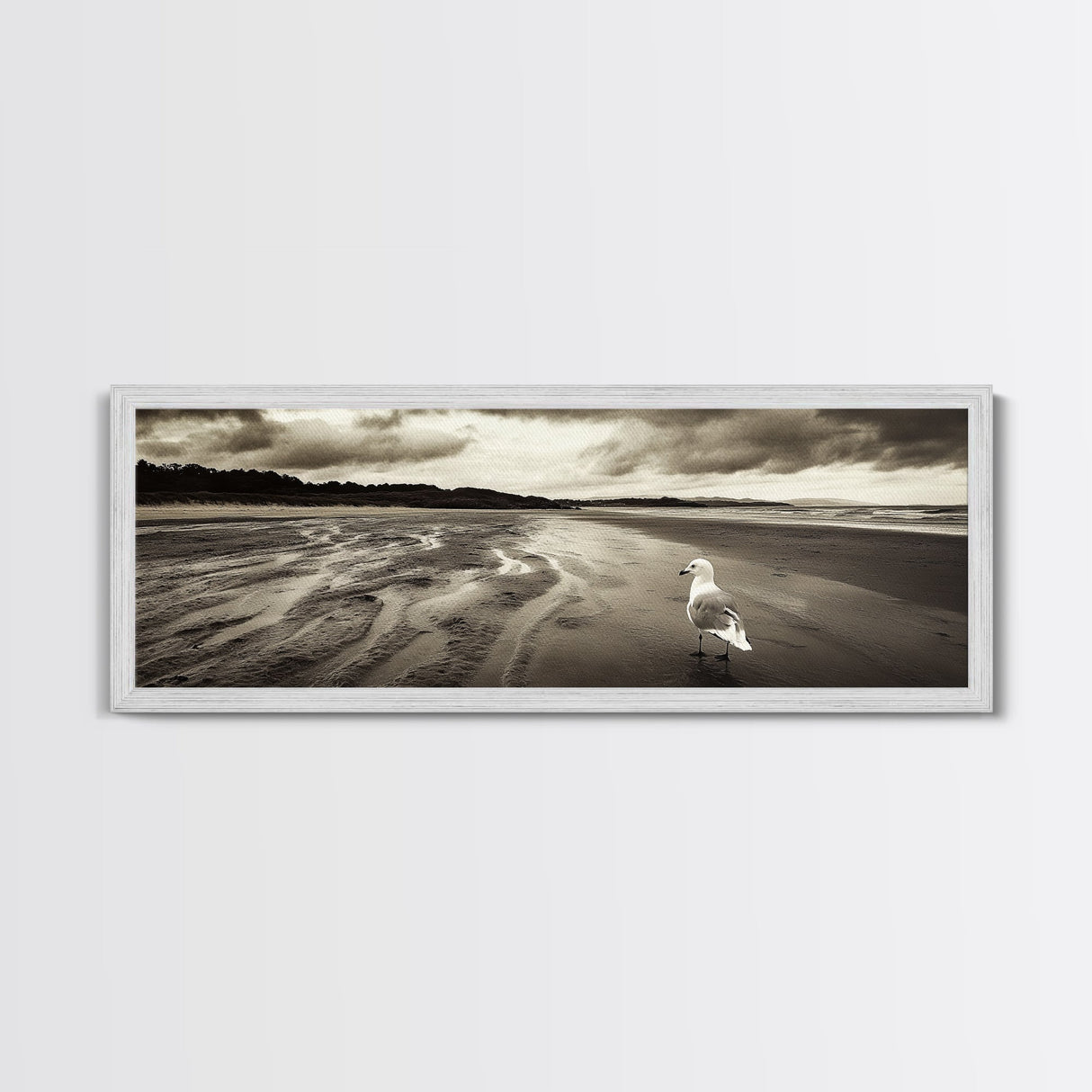 Seagull Beach Walk, Coastal Landscape, Minimalist Style, Canvas Print, Beach Wall Art, Fall Decor, Bedroom Wall Art, Nature Photography