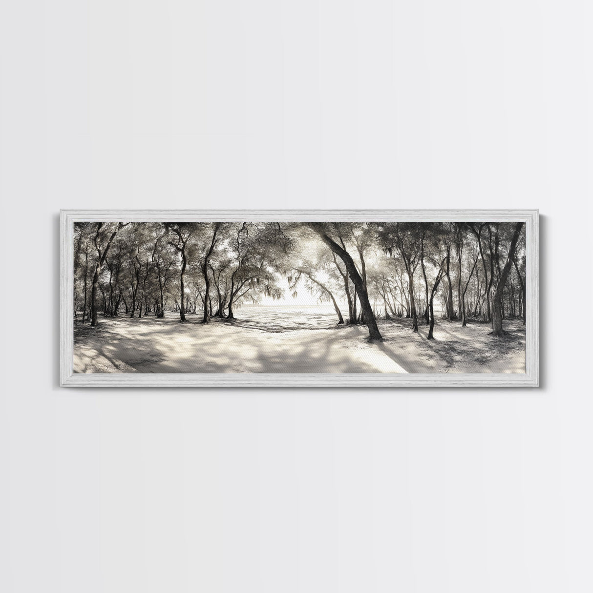 Dreamy Beach Forest, Sepia Trees, Canvas Print, Nature Wall Decor, Fall Bedroom Art, Rustic Woodland Landscape, Tree Shadow Light