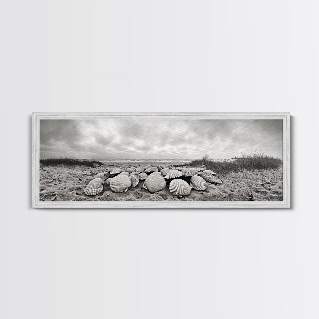 Scallop Shell Cluster, Dune Beach Scene, Canvas Print, Coastal Kitchen Decor, Minimalist Shell Wall Art, Natural Beach Aesthetic