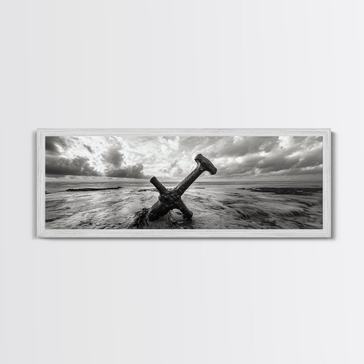 Seaside Iron Anchor, Rustic Beach Print, Nautical Ocean Art, Framed Canvas Print, Moody Wall Decor, Coastal Living Room Art