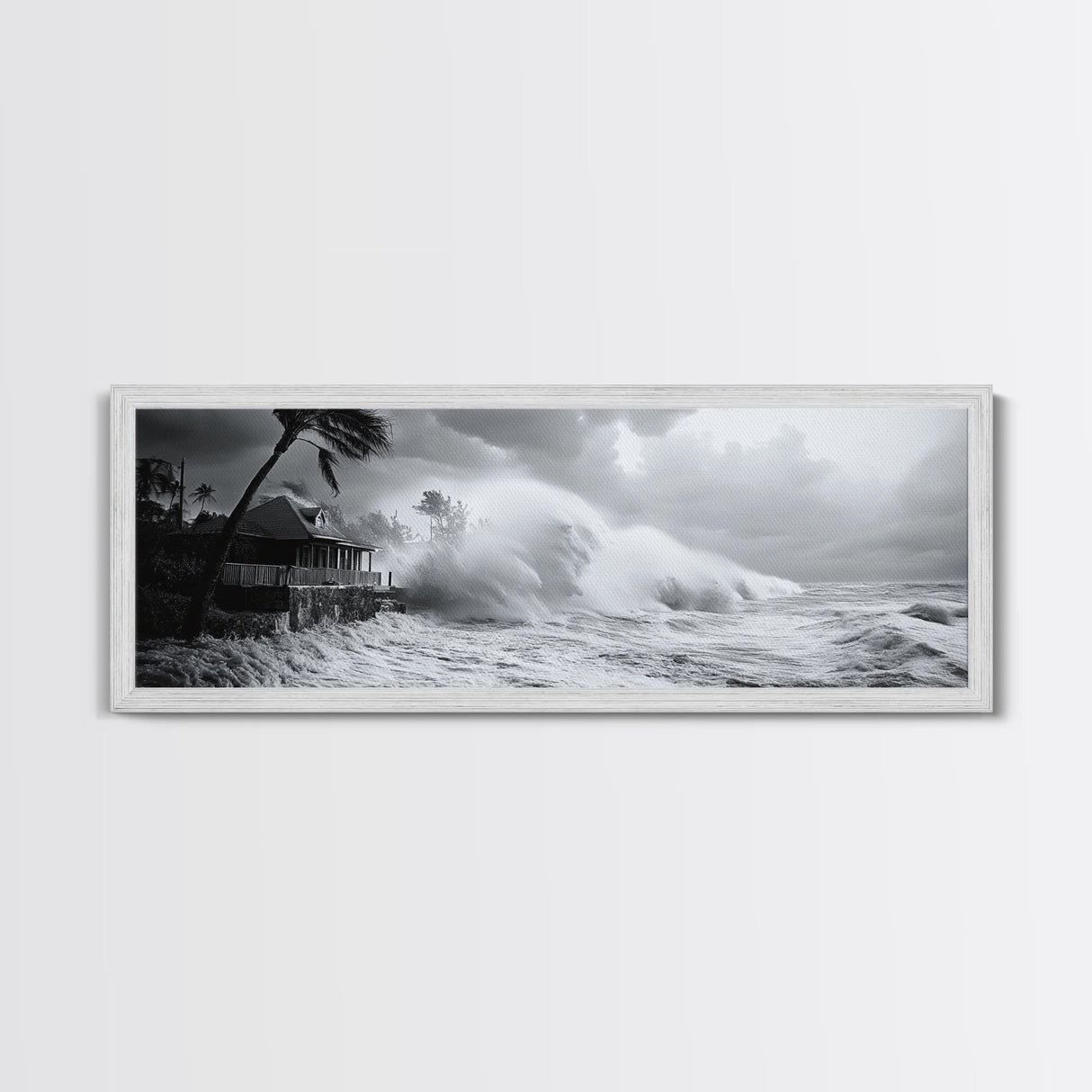 Stormy Waves, Ocean Fury, Tropical Housefront, Canvas Print, dramatic coastal decor, fall storm wall art, modern living room statement