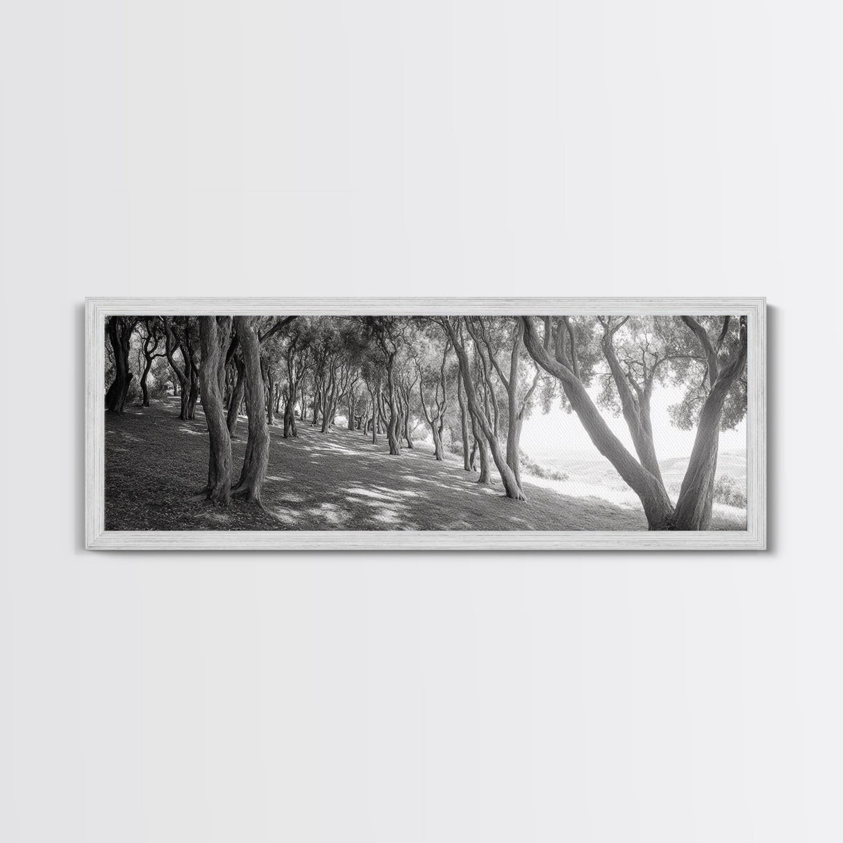 Forest Path, Tree Tunnel, Light Shadows, Woodland Magic, Framed Canvas Print, Nature Lover Gift, Entryway Wall Art, Modern Rustic Style